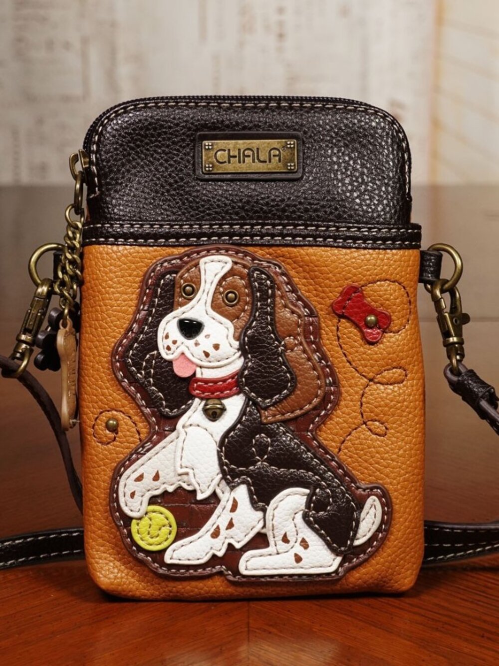 Chala Basset Hound Dog Crossbody Bag Cell Phone Purse Vegan Leather NWOT